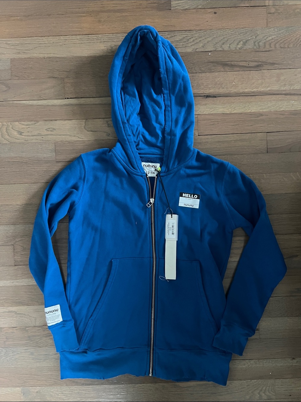 NWT Nununu Zip Hoodie Unisex size 12-14 Blue